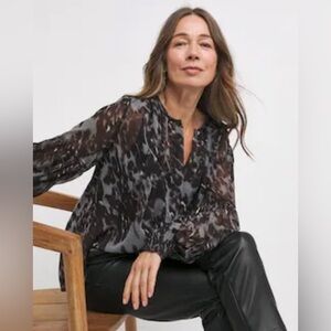 Coldwater Creek Sheer Floral Button Front Blouse Long Sleeve Women’s MP 10-12